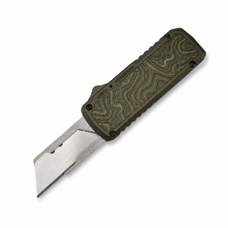 Ranger Olive Topographic Retractable OTF Utility Knife full-handle product view