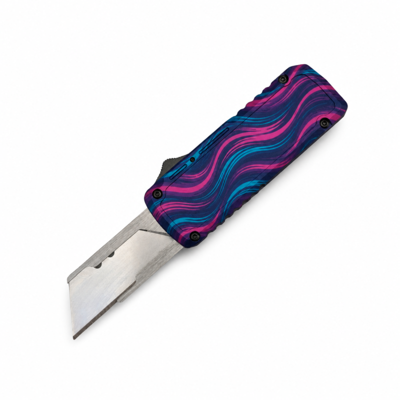 Rose Cyan Wave Retractable OTF Utility Knife full-handle product view