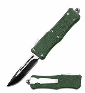 Forest Green crosshatch compact OTF automatic knife with black blade