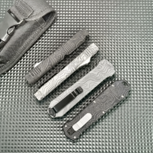 Glacier White Charcoal Topographic OTF Automatic Knife