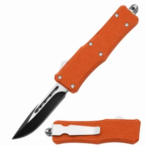 Burnt Orange Crosshatch Compact OTF Automatic Knife