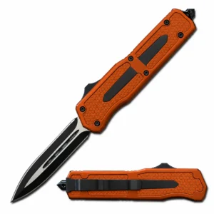 Burnt Orange Hex-Mesh Double-Edge OTF Knife