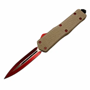 Desert Sand Fine Checkering Double-Edge OTF Knife
