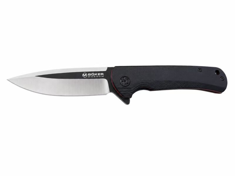 BOKER Magnum 440A folding knife with black handle and silver blade