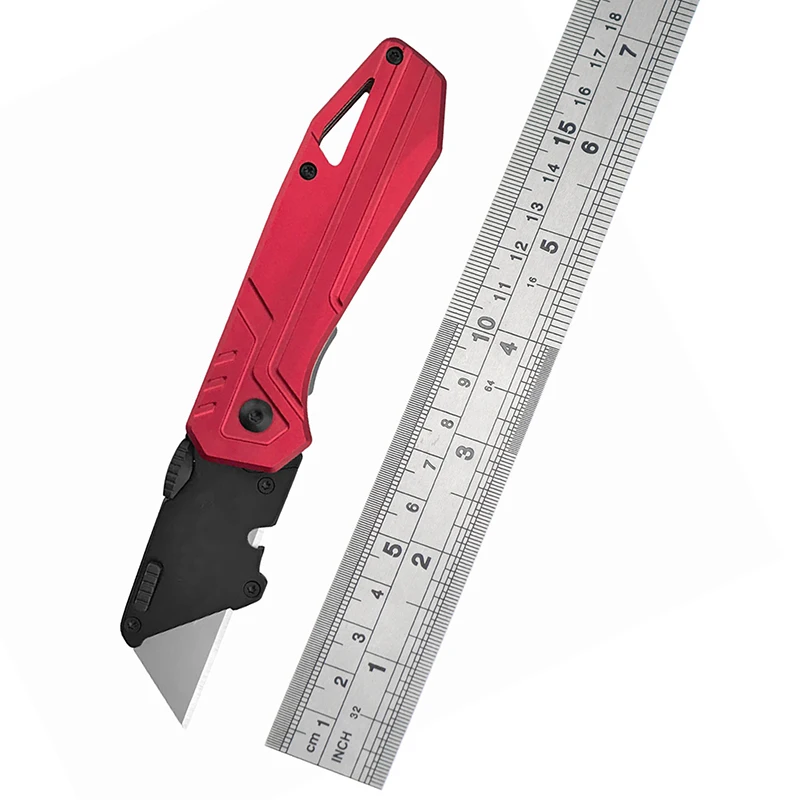 New Design Pocket Knife Red Color Aluminum Handle Utility Knife with 5pcs SK5 Steel Blade in Gift Box Utility Cutter - product view 2
