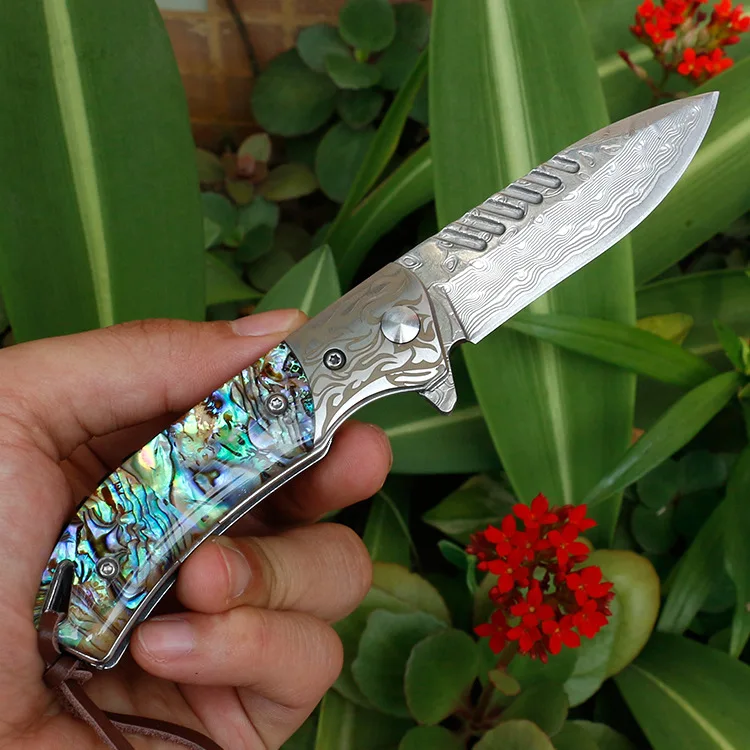New Desgin Survival Knife Damascus Hunting Folding Knife High Quality Mother-of-pearl and Rosewood Handle for Camping - product view 2