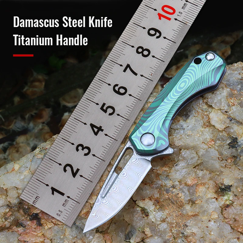 New Desgin Survival Knife Damascus Hunting Folding Knife High Quality Necklace Knife 9CR18MOV Steel Titanium Handle - product view 2