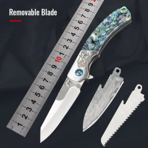 2026 New Desgin Easy Quick Change Lame Hunting Folding Knife Damascus 5CR13 Steel Lame Abalone Shell and Wood Handle - product view 2