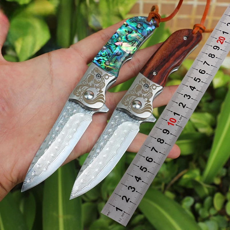 New Desgin Survival Knife CNC Damascus Hunting Folding Knife High Quality Abalone Shells Wood Handle for Camping - product view 2