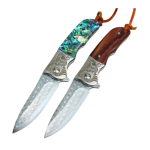 New Desgin Survival Knife CNC Damascus Hunting Folding Knife High Quality Abalone Shells Wood Handle for Camping - product view 3