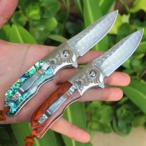 New Desgin Survival Knife CNC Damascus Hunting Folding Knife High Quality Abalone Shells Wood Handle for Camping - product view 4