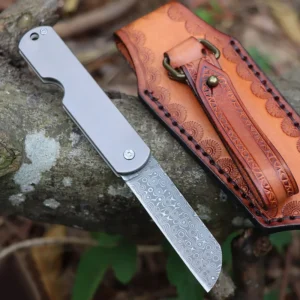 New Desgin CNC Damascus Hunting Folding Knife High Quality Titanium Alloy CT4 Smooth Surface Handle for Camping - product view 3