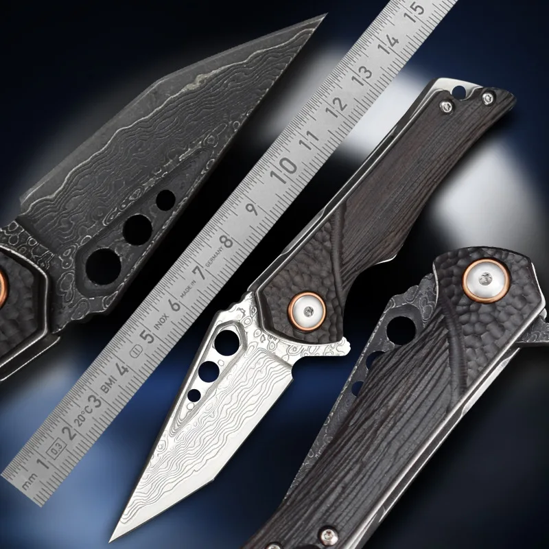 New Desgin Survival Knife CNC Damascus Hunting Folding Knife High Quality Ebony Handle for Camping - product view 2