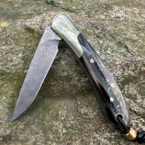 2026 New Design CNC Damascus Outdoor Folding Knife Survival with Stainless Steel and African Horn Handle for Camping - product view 3