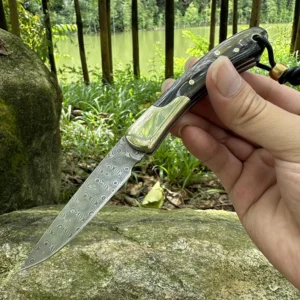 2026 New Design CNC Damascus Outdoor Folding Knife Survival with Stainless Steel and African Horn Handle for Camping - product view 4