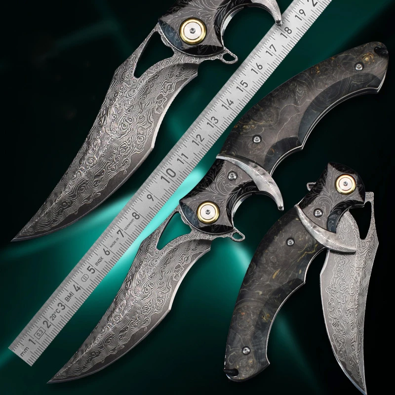 New Desgin Survival Knife CNC Damascus HRC62 Hunting Folding Knife High Quality 33 Layers of SUS316L Steel for Camping - product view 2