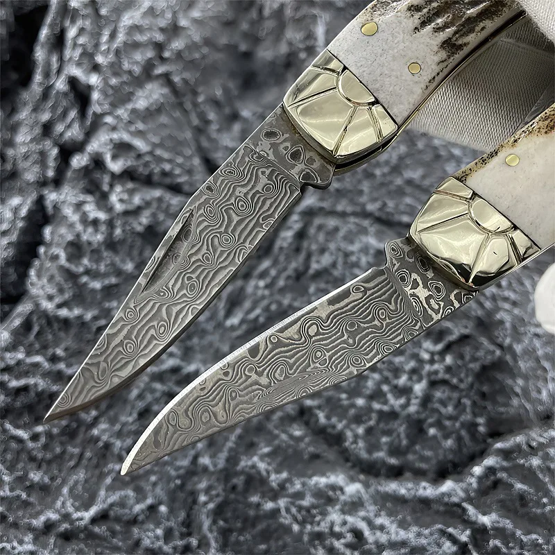 Hot-selling Pocket Multi Knife Hunting Folding Knife High Quality VG10 Damascus Steel and Antlers Handle for Camping - product view 3