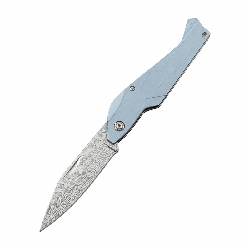 New Desgin Airplane Shaped Folding Knife with National Flag Pattern Damascus VG10 Steel and Aluminum Alloy Handle product view 1