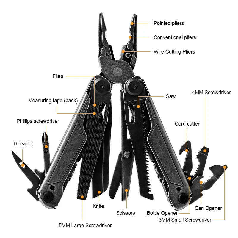 All Black Fine Blank Multi-pliers Outdoor Pliers 16 in 1 Multi-tools with Replaceable Wire Cutters for Camping - product view 3