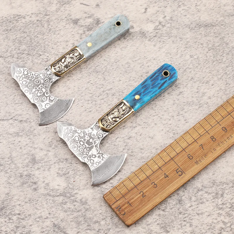 2026 New Outdoor Hand Tools High Quality Mini Axe VG10-Damascus Steel with Copper Head Beef Bone Handle product view 2