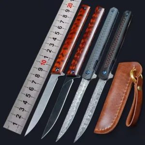 New Design CNC M390 Powder Steel and Damascus Steel Outdoor Folding Knife Survival Knife Carbon Fiber and Wood Handle