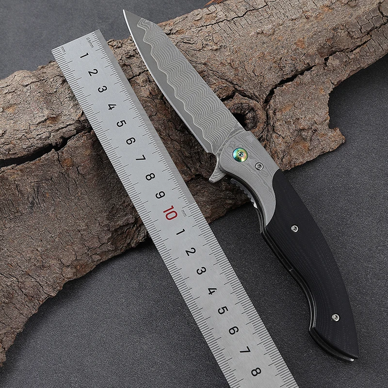 2026 New Design Custom CNC Damascus Blade for Portable Outdoor Survival Camping Gift Folding Knife Pocket Knife with G10 Handle - product view 2