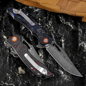 Wholesale Custom China Reasonable Competitive Price Damascus Steel Carbon Fiber Handle Edc Pocket Folding Hunting Knife - product view 3