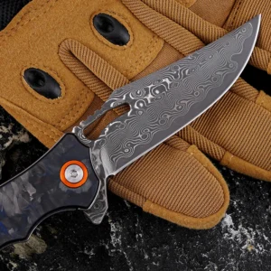 Wholesale Custom China Reasonable Competitive Price Damascus Steel Carbon Fiber Handle Edc Pocket Folding Hunting Knife - product view 4