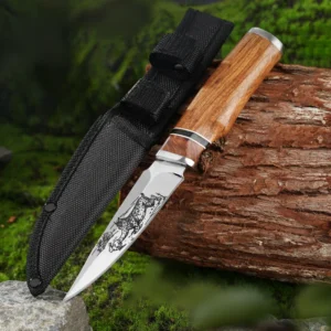 Custom Wooden Handle Fixed Blade Knife 4cr13 Stainless Steel Blade with 3D Print Knife Nylon Sheath Package
