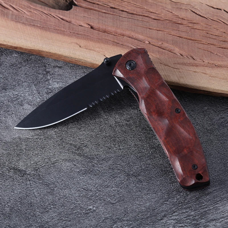 2026 New Design Diamond-cut Design Wooden Handle Outdoor Folding Knife Pocket Knife Is Suitable for Camping and Hiking - product view 4