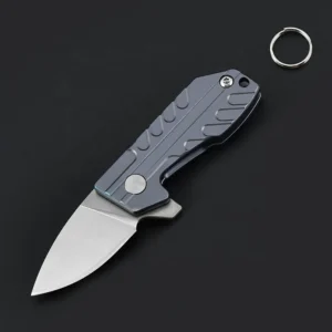Mini Damascus / D2 Steel Blade Outdoor Camping Pocket Folding Key Knife with Iron Gift Box - product view 4