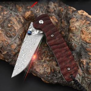 Damascus Steel Wood Handle Folding Pocket Knife - 929 - product view 2
