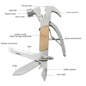 Factory Wholesale Stainless Steel Mini Hammer Multitool Wood Handle Pocket Knife for Camping DIY Grade OEM Customization Metric - product view 1