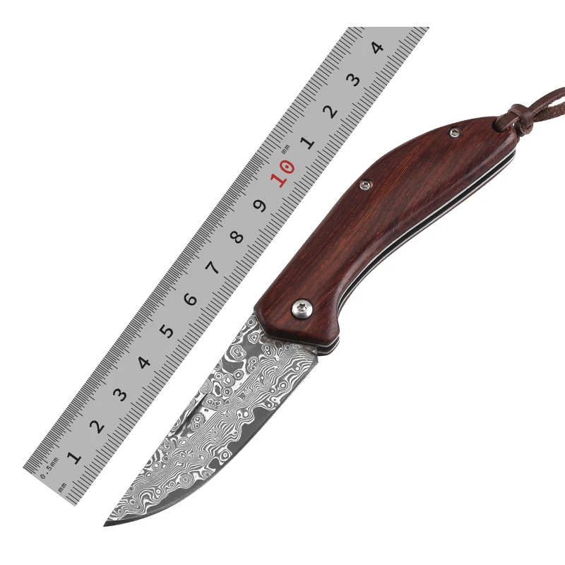 Damascus Steel Wood Handle Folding Pocket Knife - 932 - product view 1