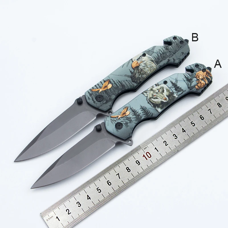 440C Stainless Steel Pocket Folding Knife 3D Pattern DIY Grade Fillet Fishing Camping Self-Color Box product view 1