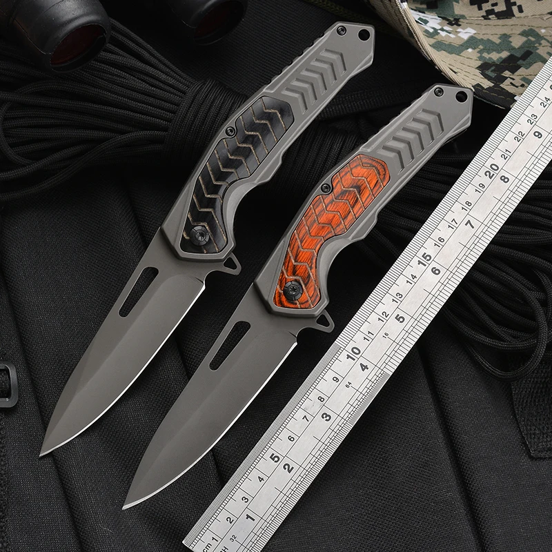 Camping Folding Knife Colored Wood Handle Titanium Corrosion Resistant Coated Stainless Steel Outdoor product view 2