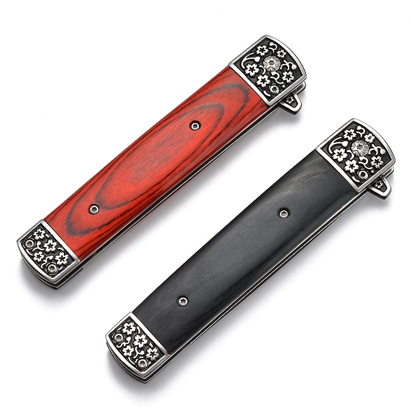 Japanese Samurai Folding Knife with Colored Wooden Handle for Camping Tanto Blade Pocket Knife product view 2