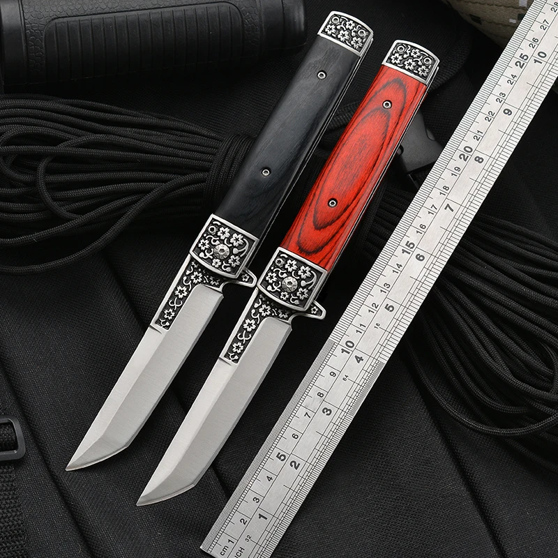 Japanese Samurai Folding Knife with Colored Wooden Handle for Camping Tanto Blade Pocket Knife product view 3