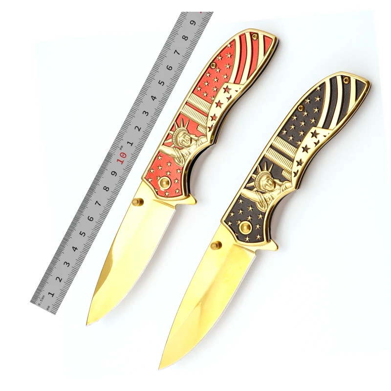 Hot Sale Creative Design US Gold Style Stainless Steel Handle Outdoor Stainless Steel Gift Folding Knife product view 1