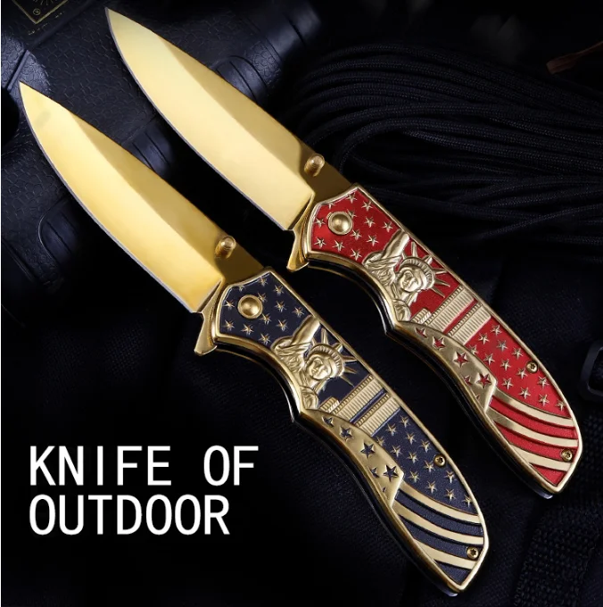 Hot Sale Creative Design US Gold Style Stainless Steel Handle Outdoor Stainless Steel Gift Folding Knife product view 2