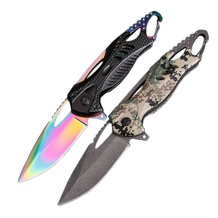 Rainbow Camping Folding Pocket Knife with Aluminum Handle Clip TAC for product view 1