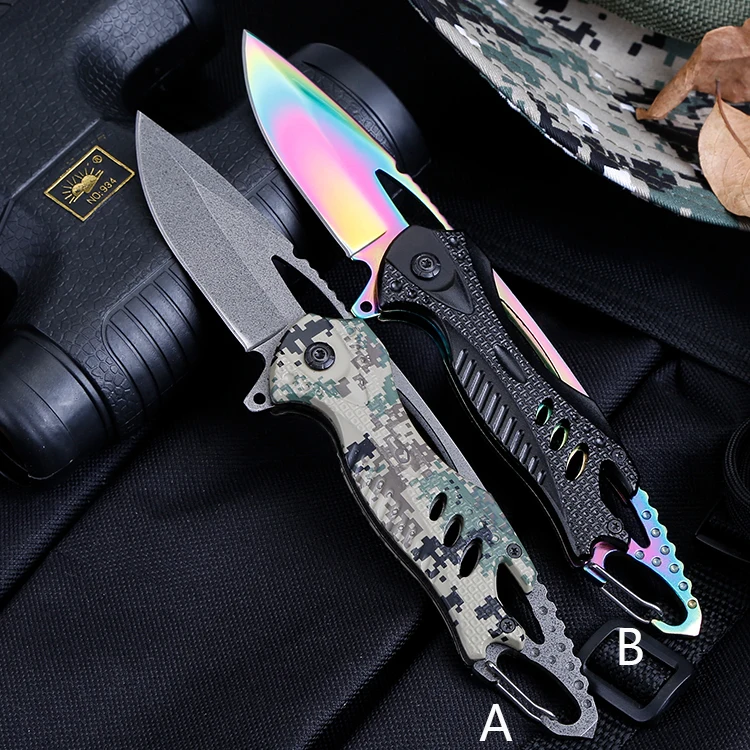Rainbow Camping Folding Pocket Knife with Aluminum Handle Clip TAC for product view 4