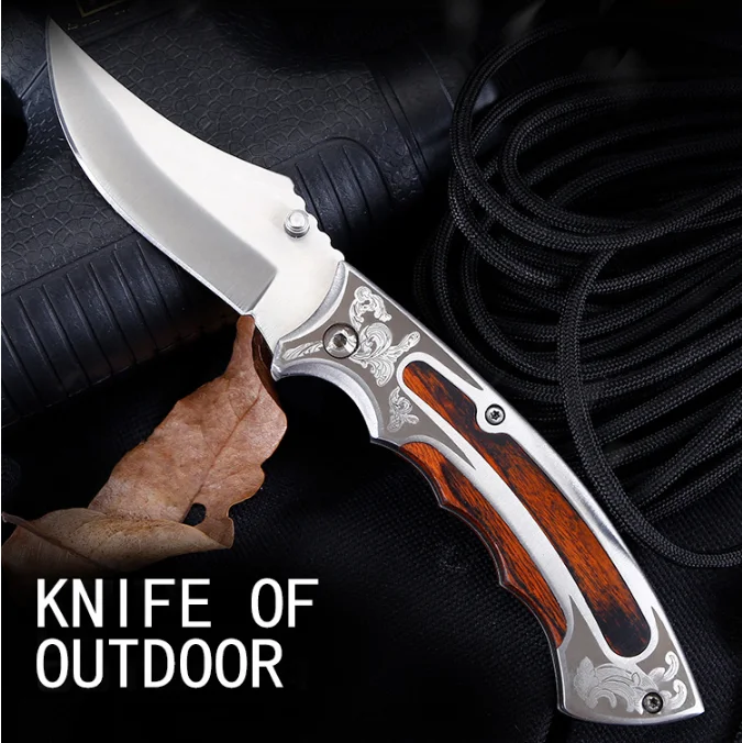 Hot Selling EDC Stainless Steel Blade Pocket Knife Camping Survival Folding Knife Popular Color Wooden Handle Hunting Knife - product view 2