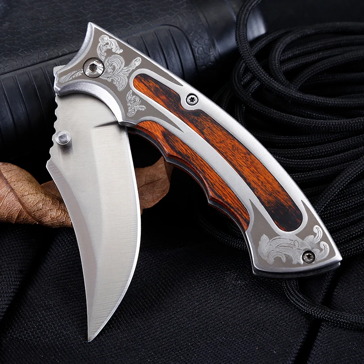 Hot Selling EDC Stainless Steel Blade Pocket Knife Camping Survival Folding Knife Popular Color Wooden Handle Hunting Knife - product view 4