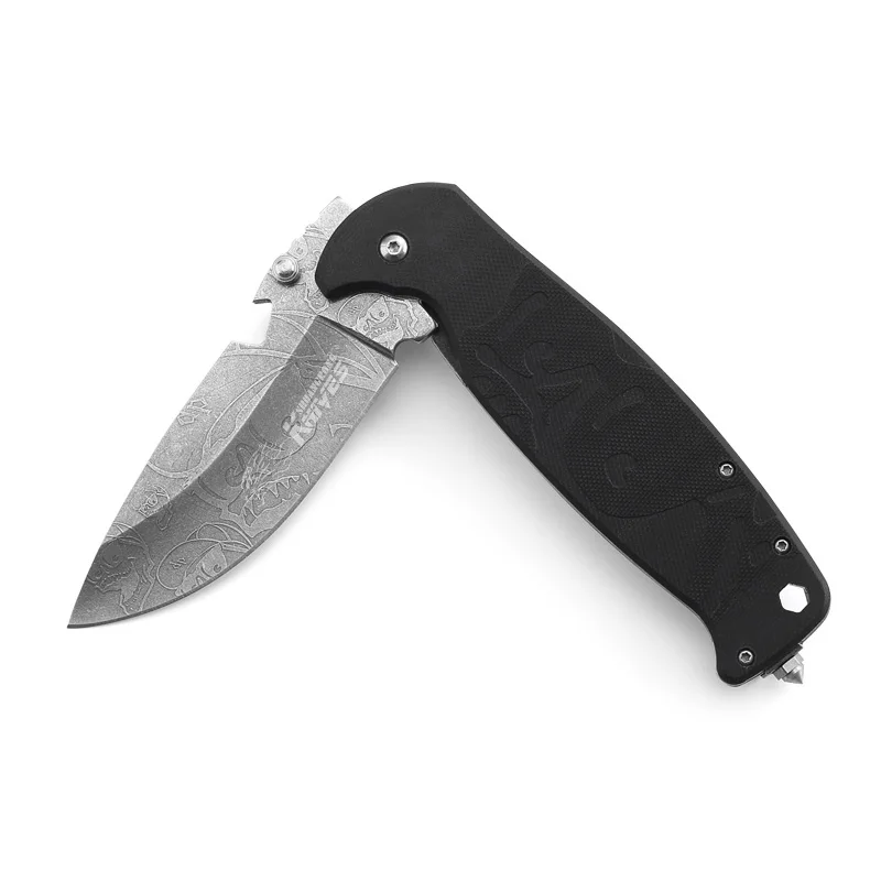 G10 Handle Folding Pocket Knife Steel Blade Stylish Fashion Pattern Engraved Men's Gifts DIY Industrial Use Stainless Material - product view 4