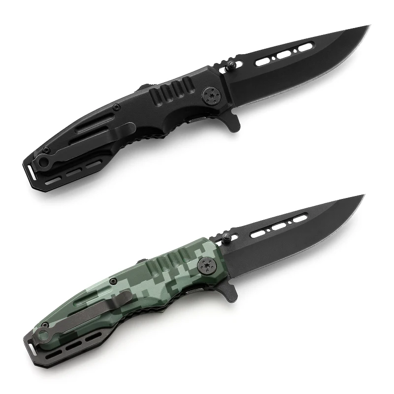 Hot Selling Camouflage Handle Black Coating Blade Aluminum Handle Tactics Folding Pocket Knife Outdoor Camping Knife product view 2