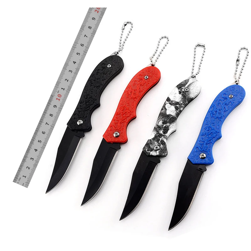 Outdoor Utility Black Coated Blade Plastic Handle Folding Pocket Knife with Key Chain product view 1