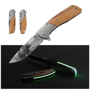 2026 New Design Glow in the Dark Pocket Knife Naturally Brightening Wood Handle Camping Outdoor Hunting Luminous Folding Knife - product view 4