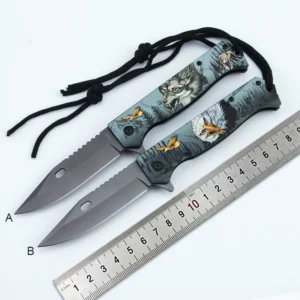 FA47 Portable Forge Handmade 440c Stainless Steel Hunting Outdoor Camping Survival Folding Knife with Rope