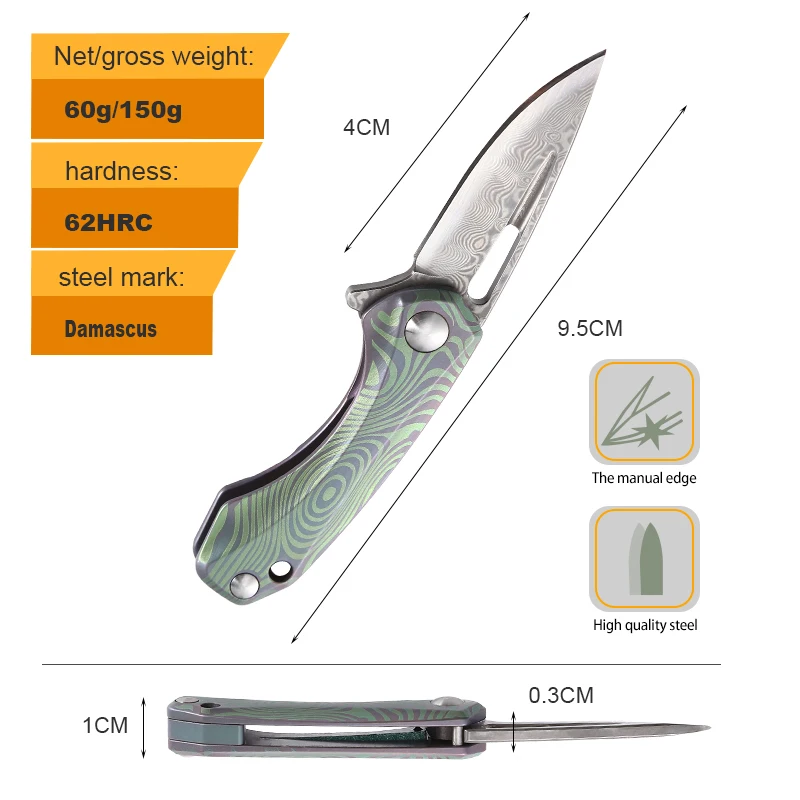 Best Gift Keychain Edc Damascus Outdoor Camping Mini Folding Pocket Knife Titanium Alloy Handle product view 2